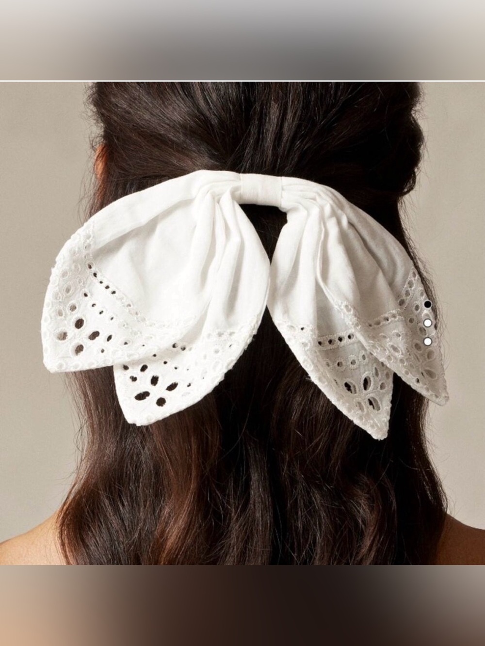 NWOT J. Crew Eyelet Bow Hair Clip White